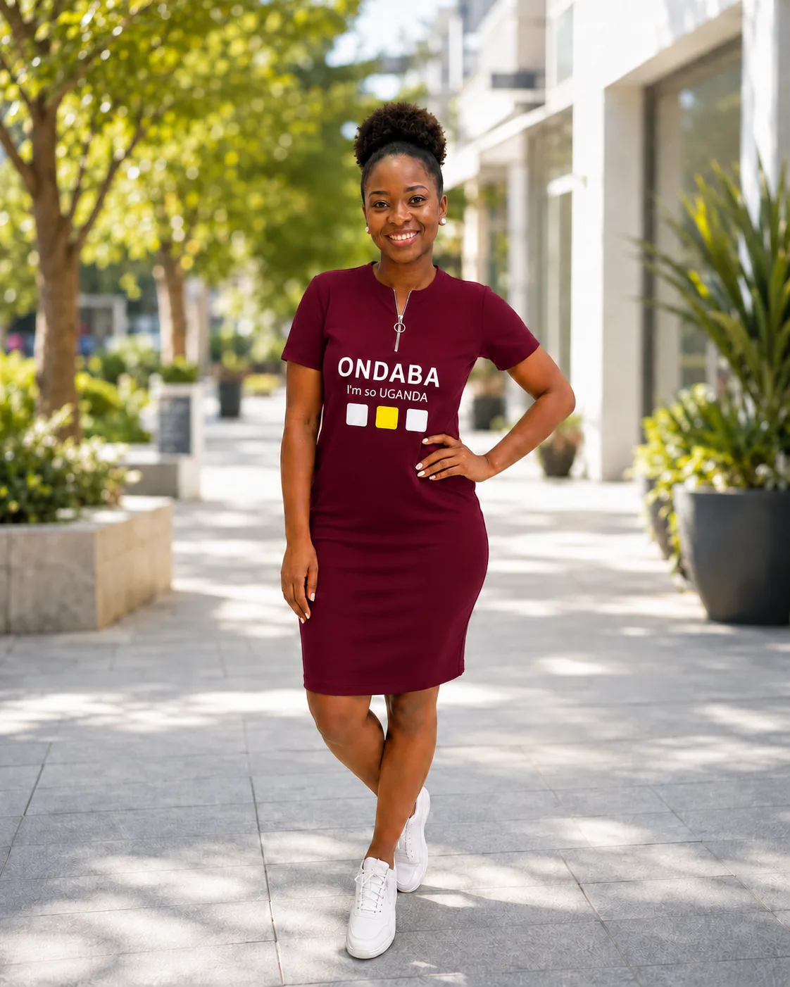 Ondaba zipper dress in maroon